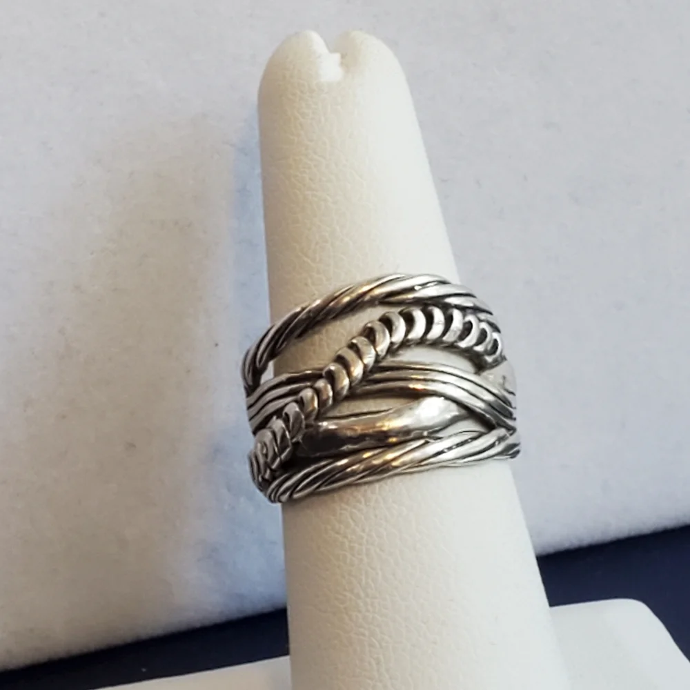 PZ 925 Sterling Texturized Rope Weave Band Ring 6.75 - Picture 7 of 16